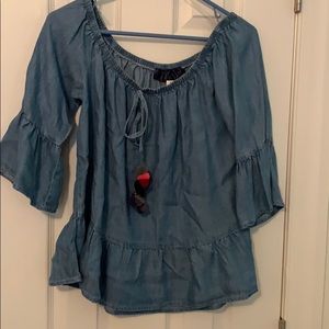 Off the shoulder soft chambray shirt
